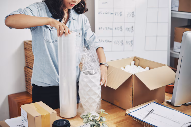 Nachhaltiges Verpackungsmaterial für Unternehmen mit Kartons Klebeband und Versandverpackungen